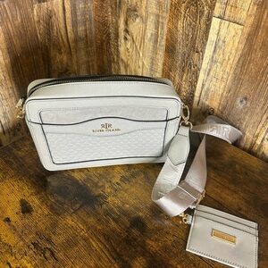River Island Light Gray Crossbody Bag with Gold Accents
